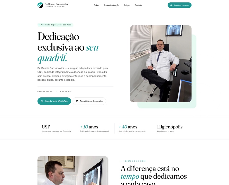 Case Dr. Dennis Sansanovicz — site para cirurgião do quadril