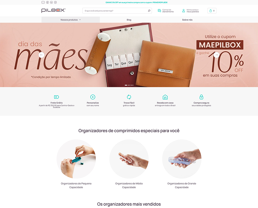 Case Pilbox — e-commerce de organizadores de comprimidos